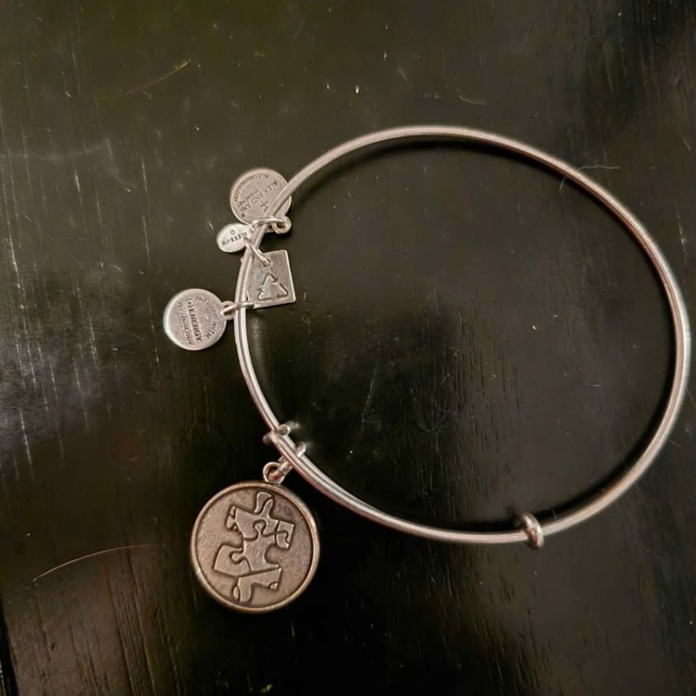 Alex And Ani Puzzle Piece Silver Charm Bangle Bracelet